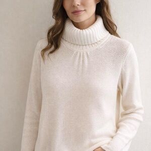 J. Jill Cream Chunky Knit Turtleneck Sweater Women’s Medium Cozy Cotton